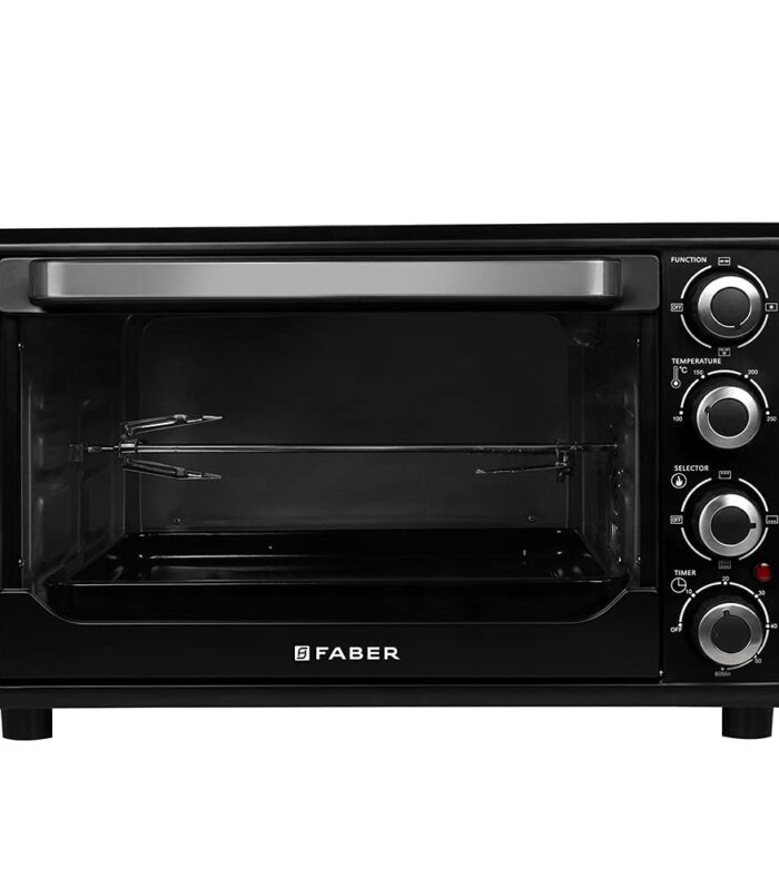 Faber 45L 2000W OTG | Bake, Toast, Roast, Grill | 4 Heating Functions, Upper & Lower Heating, Rottisserie, 360° Convection| Indicator Light, Auto Shut-Off, Ready Bell | Removable Crumb Tray | (Black)