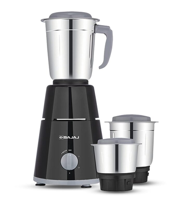 Bajaj GX-1 Mixer Grinder 500W | Superior Mixie For Kitchen | 2-In-1 For Dry Grinding | Blade Function With Titan Motor | 3 Stainless Steel Mixer Jars | 1 Year Product Warranty By Bajaj 【Black】