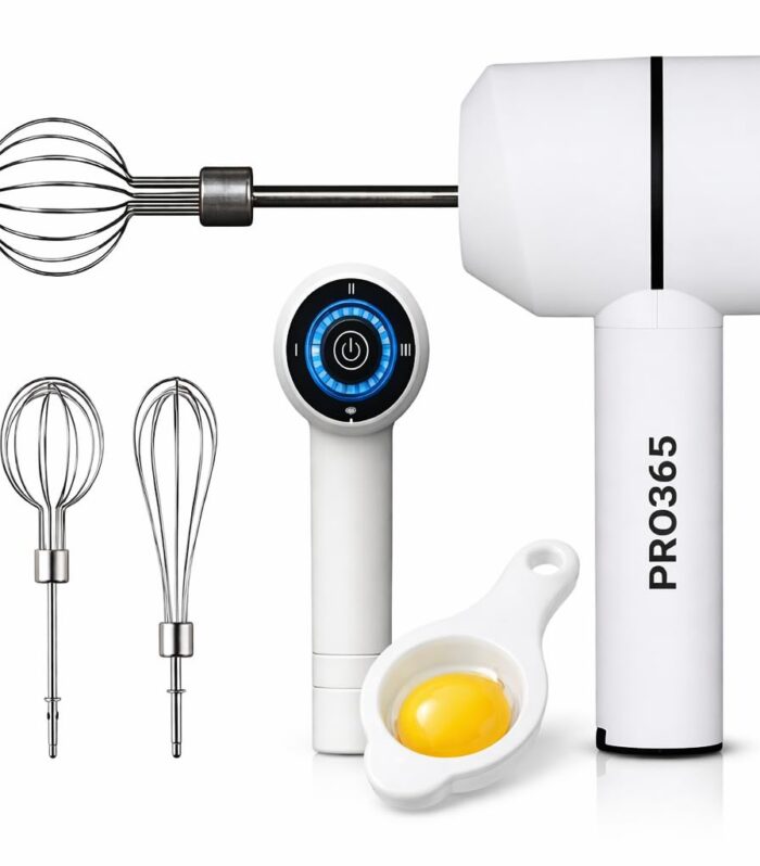 PRO365 Wireless Electric Hand Mixer | 3-Speed Rechargeable Cordless Egg Beater | Portable Handheld Blender with Egg Yolk Separator & 2 Stainless Steel Stirring Mesh for Baking, Coffee & Cooking