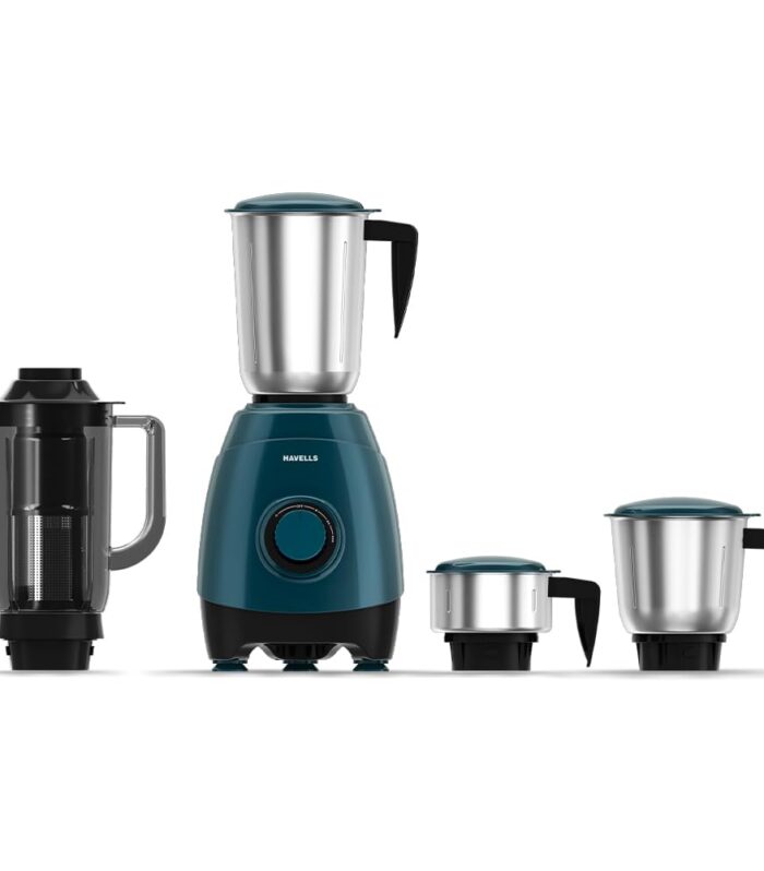 Havells ESO 750 Watt Mixer Grinder | 4 Jars (3 Stainless Steel + 1 Juicer Jar) | Heavy-Duty ABS Body | Powerful Motor | Wider Mouth Blades | Handles on All Jars | 2-Year Product Warranty (Teal)