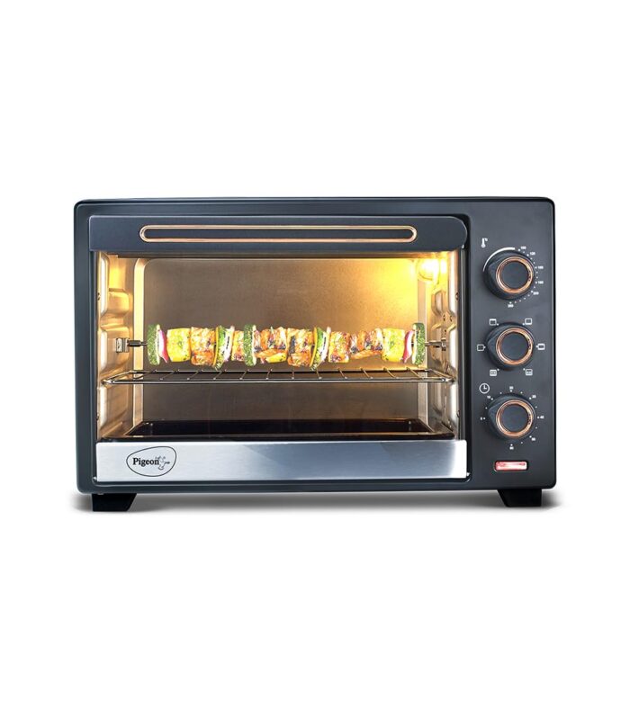 Pigeon Electric Oven (12383) 20 Liters OTG with Grill and Rotisserie, Oven Toaster and Grill for Grilling and Baking Cakes (Grey)