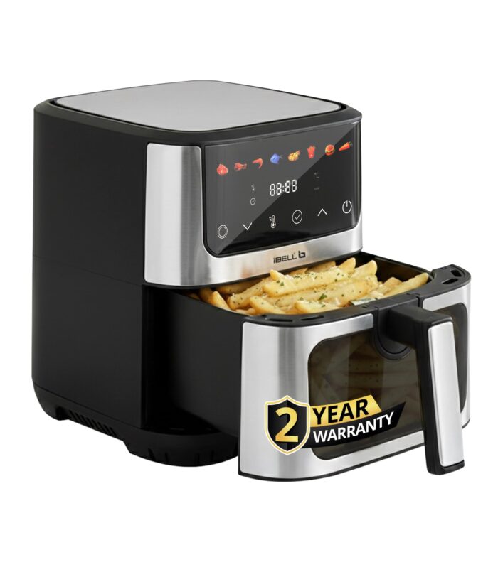 IBELL AEROFRY650 Air Fryer 6.5Litre For Home, 1600W Digital Touch Screen 8 Preset Mode, Rapid Heating up, Non-Stick Oven, Oilless Cooking, Temperature And Time Control, 2 Year Warranty (Black)