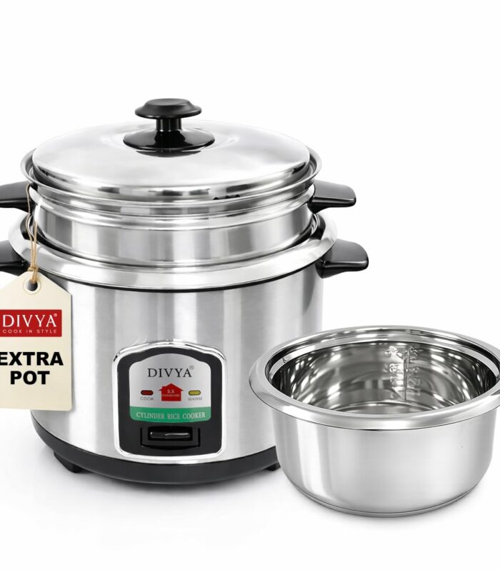Divya 1.8 L Stainless Steel Electric Rice Cooker for Home | with Stainless Steel Inner Pot | Combo Pack of 2 | Cook & Keep Warm Function | Family Size Rice Cooker | Silver