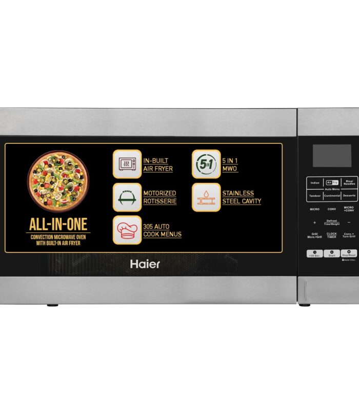Haier 30L Convection Microwave Oven (HIL3001ARSB, Black) with In-Built Air Fryer | Motorized Rotisserie | Stainless-steel Cavity | 5 In 1 Microwave oven