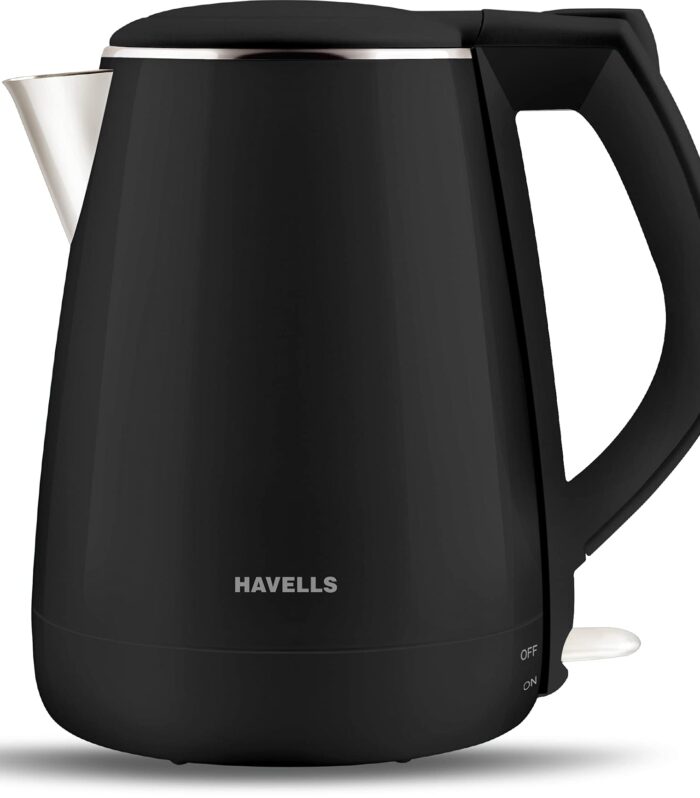 Havells Aqua Plus Electric Kettle 1.2 Litre, 1250 Watt | 304 Stainless Steel Inner Body | Cool Touch Body | Auto Shut-Off |Wider Mouth|2 Years Door Step Warranty by Havells (Black)