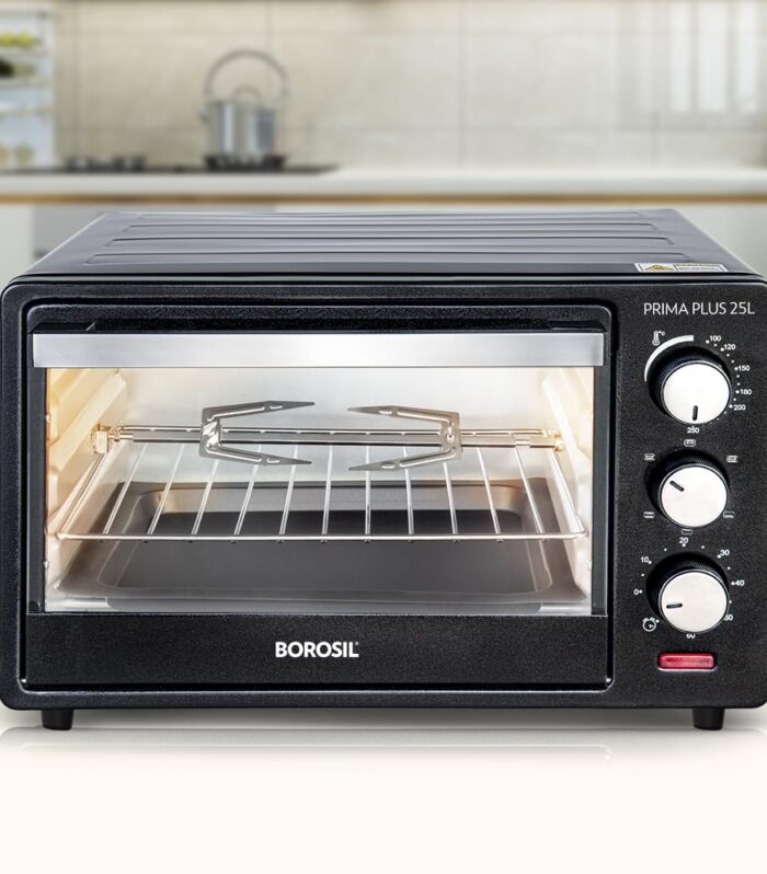 Borosil 1600W 25L Prima Plus OTG | Made in India BIS Approved | Grill, Bake, Toast & Rotisserie | Motorized Rotisserie | 6 Stage Heating | Adjustable Temperature | 2 Year Warranty