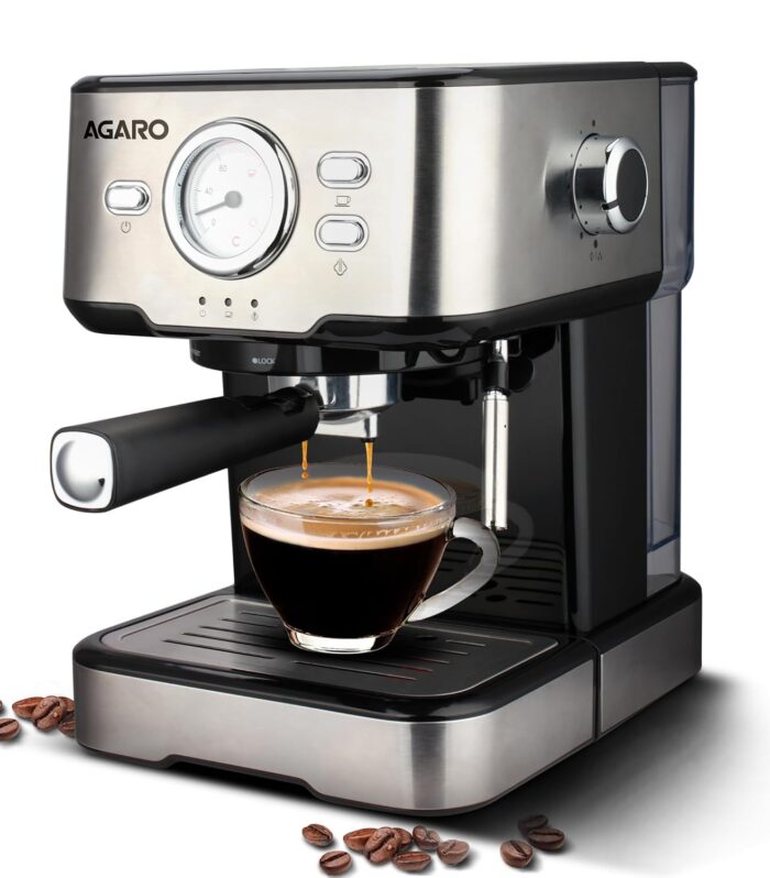 AGARO Imperial Espresso Coffee Maker, 15 Bars, With Foaming Milk, Frother Wand for Espresso, Cappuccino, Latte and Mocha, Steam, Adjustable Milk Frothing and Double Temperature Control System,1100W.