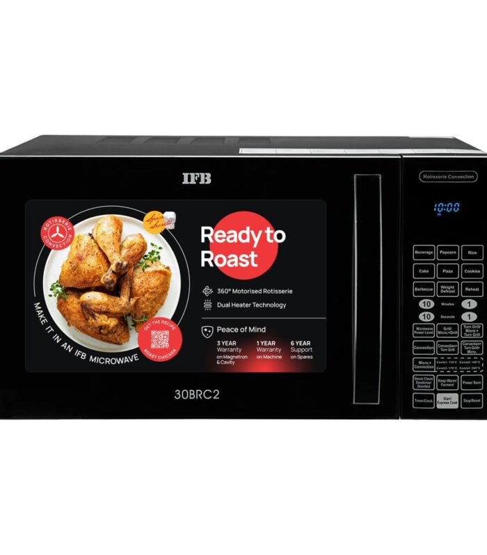 IFB 30L Convection Microwave Oven with 101 Standard Cook Menus (30BRC2, Black, 360 Degree Motorized Rotisserie, Weight Defrost, Steam Clean, Grill & 4 combi cook modes, 10 Power Levels)