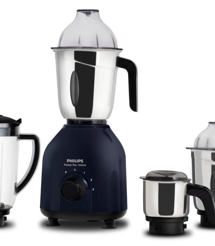 Philips Plastic Hl7714/01, 1000 Watts Powerpro Motor Mixer Grinder, 4 Jars (Azure Blue), Edged Blade Made Of Superior Ss304 Material, Quick Cool Ventilation For Longer Motor Life