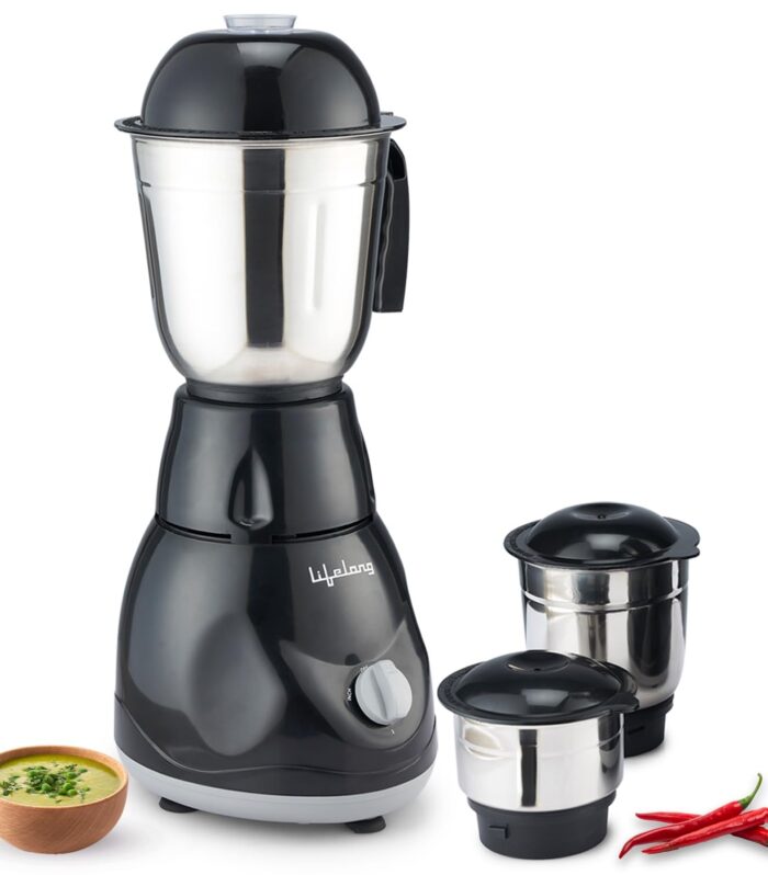 Lifelong LLMG23 Power Pro 500-Watt Mixer Grinder with 3 Jars (Liquidizing, Wet Grinding and Chutney Jar), Stainless Steel blades, 1 Year Warranty (Black)