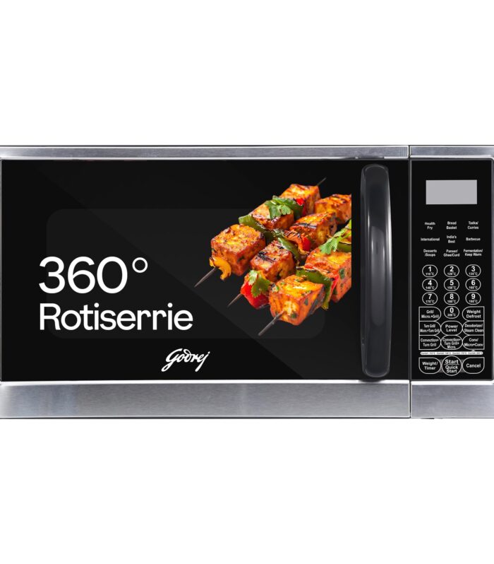 Godrej 30 L Convection Microwave Oven With Rotisserie, Stainless Steel Cavity, Dual Grill Technology and 375 Instacook Menus (GME 530 CR1 SZ, Black)