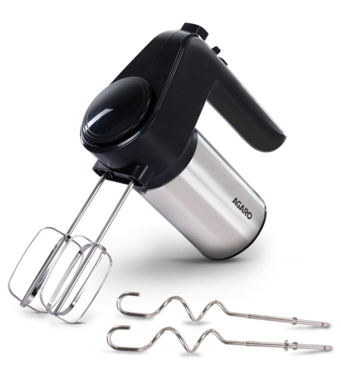 AGARO Elegant Hand Mixer, 300 Watts, Stainless Steel, 6 Interchangeable Speed Settings, Turbo Function, Interchangeable Beaters and Dough Hook Accessories for Mixing, Whisking, Beating, Kneading