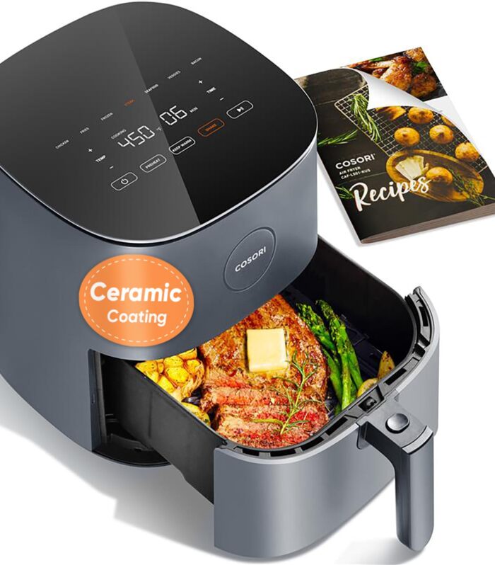 COSORI Air Fryer 5 QT (4.7 Litre) Black, 1500W Fast Cooking 9 Preset Menu, 30 Recipes Cookbook, Grill, Broil, Roast, Toast, Bake, Reheat, Defrost, Digital Touch Panel (CAF-L501)