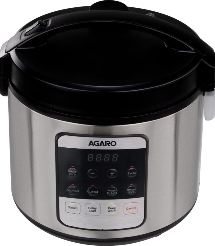 AGARO Royal Electric Rice Cooker, 5 Litre Ceramic Coated Inner Bowl, Steam Basket, 6 Preset Cooking Function With Advanced Fuzzy Logic, Keep Warm Function, 1.5Kgs (approx. 10 cups) raw rice, Silver
