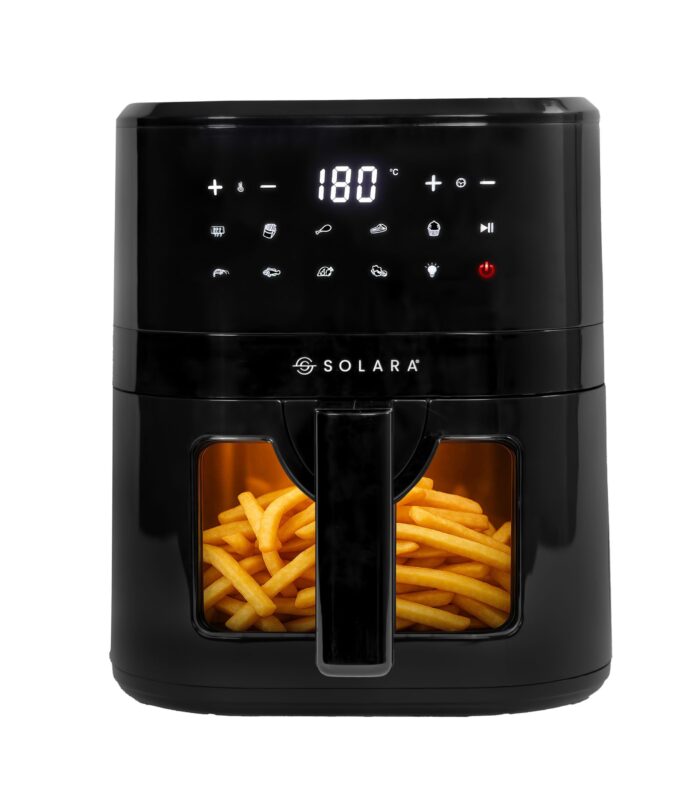 SOLARA Air Fryer For Home 4.5L with See Through Window, 10 Preset menus, 360° High Speed Air Circulation for Fry, Grill, Roast & Bake,Uses upto 90% less fat, 1500 Watts, Digital Touch Control, Black