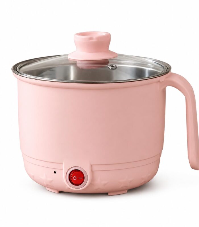 Electric Cooking Pot 1.5 L with Glass Lid | Multi-Function Mini Electric Cooker | Non-Stick Inner Pot | Portable Travel Friendly Cooker for Noodles, Soup, Rice, Pasta & Boiling | Peach, Without Steamer
