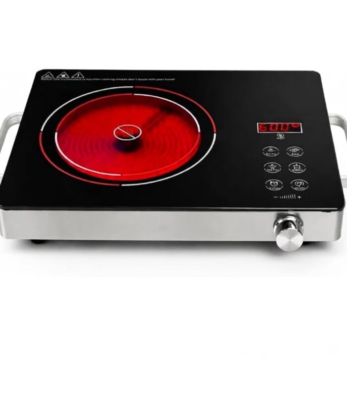 2200W Infrared Electric Cooktop, Single Burner Ceramic Hot Plate with LED Display, Temperature Control, Portable Electric Stove, Compatible with All Cookware, Black