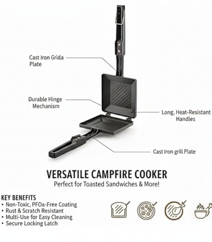 Non Stick Super Heavy Thickness Gas Toaster Big Breads Non Electric Aluminium Sandwich Maker with Heat-Resistant| Cool Touch Handles | Gas Stove Compatible Quick Clean Flame-Proof Bread Maker