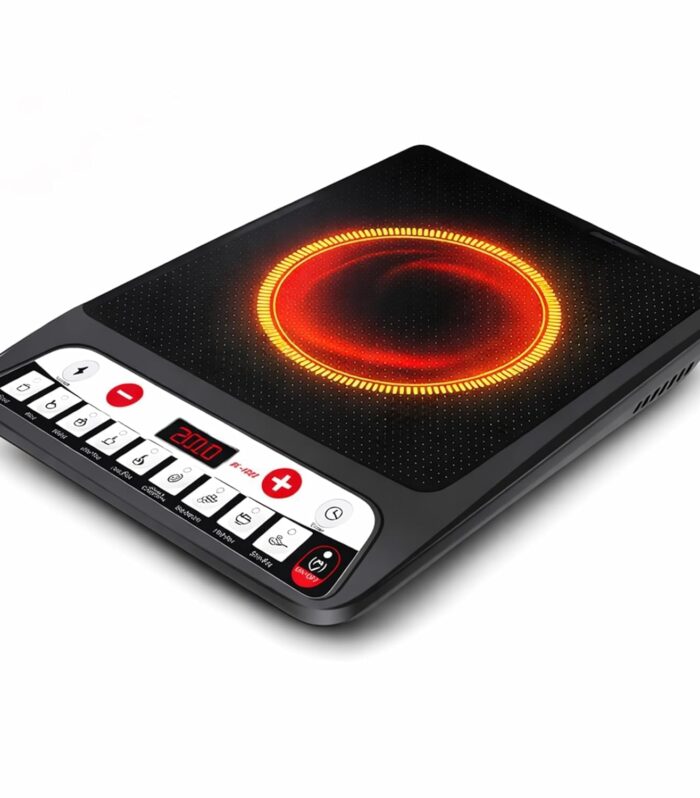 2000W Induction Cooktop with Slide Touch Control, Four-Digit LED Display, 9 Temperature Levels, 4-Hour Timer, Crystal Glass Surface Energy Efficient Portable Induction Cooker