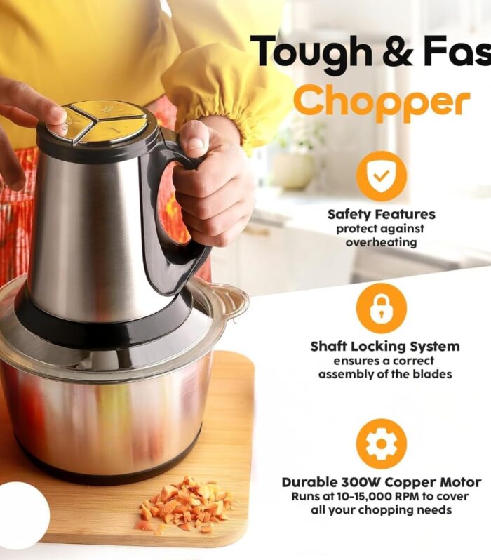 Electric Chopper 2L Stainless Steel | Heavy Duty Meat Grinder, Vegetable Chopper & Food Processor | Multipurpose Mixer Grinder Machine for Kitchen