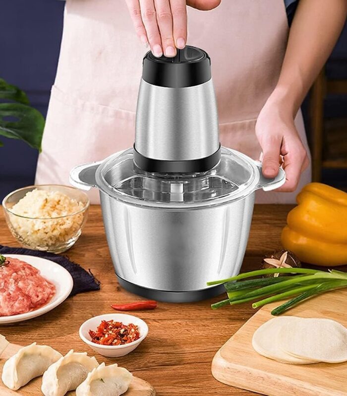 Electric Chopper with Meat Grinder & Veggie Chopper – 300 W Meat Grinder with 4 Bi-Level Blades, Stainless Steel Mincer for Kitchen, Vegetable, Onion, Garlic, Salad, Baby Food, Fruit, Nuts