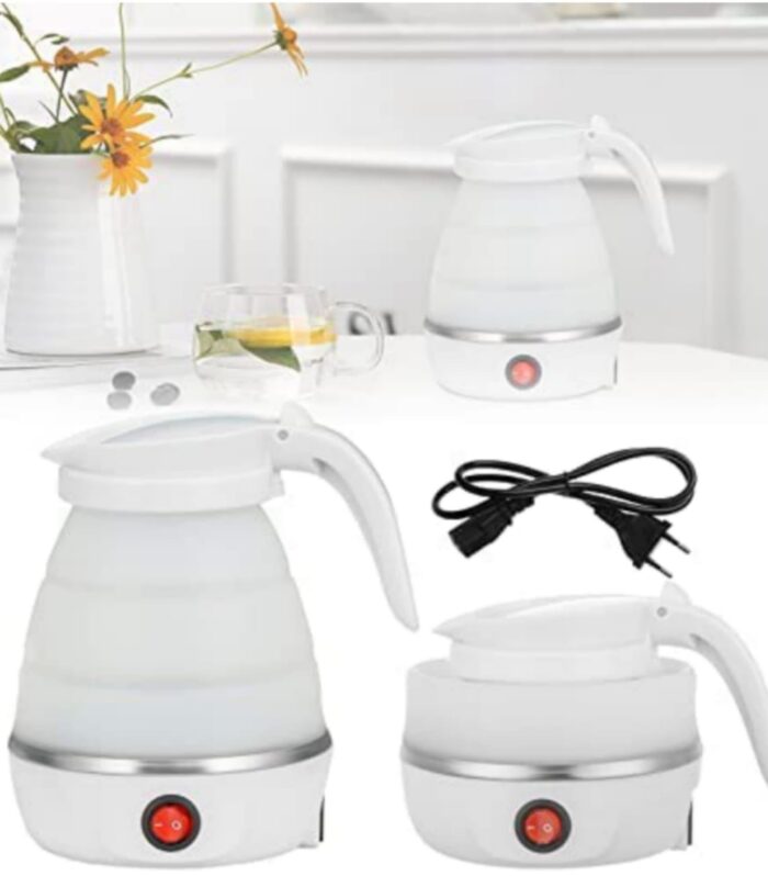 Foldable Electric Kettle 600ml, Food Grade Silicone Collapsible Travel Kettle, Portable Fast Boiling Water Heater with Auto Shut-Off & Boil Dry Protection for Tea, Coffee & Camping