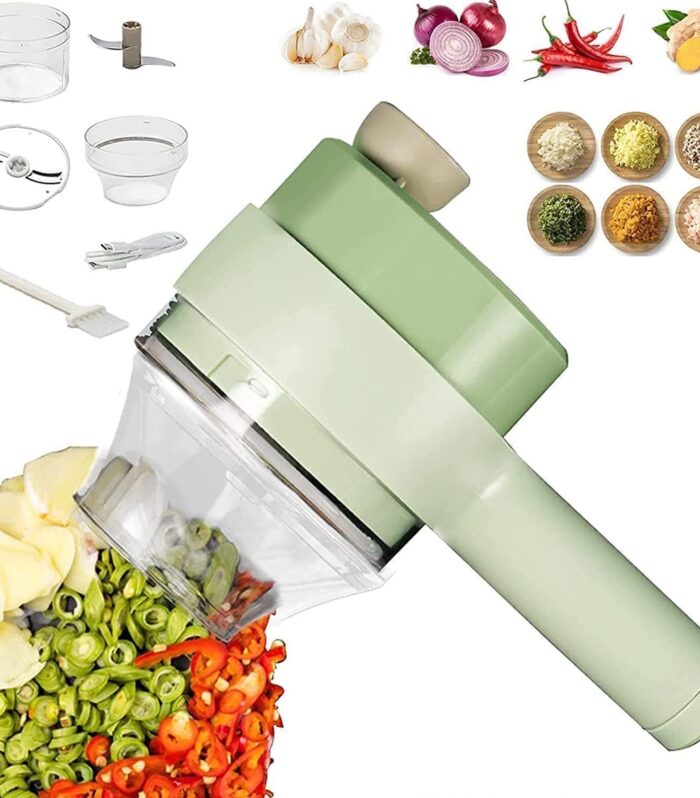 4 in 1 Handheld Electric Vegetable Cutter Set | Mini Food Chopper Slicer & Grinder for Garlic Onion Chili Pepper Fruits & Vegetables | Compact Rechargeable Kitchen Tool