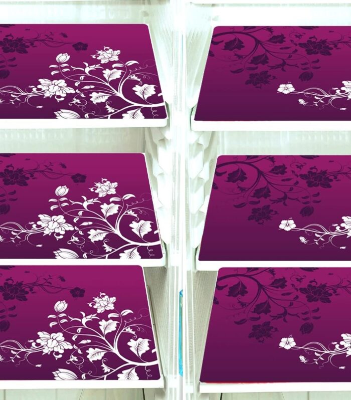 Pvc Refrigerator Drawer Mat/Fridge Mat Set of 6 Piece (11.5 X 17.5 Inches) (Wine Flower)