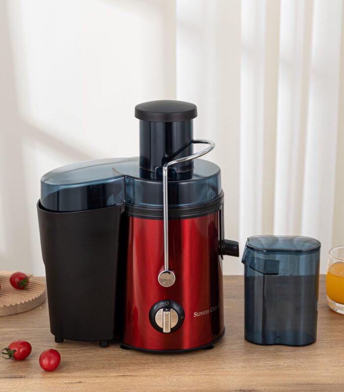 Kitwe Juicer Machine Electric Fruit Juicer | High Speed Juice Extractor with Safety Lock Arm Anti Slip Base Overheat Protection for Home Kitchen. (Red/Silver) Pack of 1