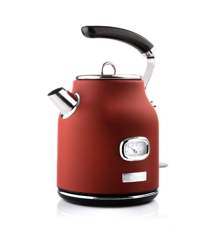 Westinghouse 1.7L 2200W Retro Series Electric Kettle | Fast Boil, Water Boiler For Hot Drinks, Quiet Boil & Detachable Filter | Temperature & Water Level Indicator | 2 Years Warranty (Red)