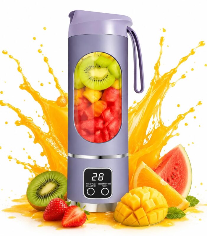 Portable juicer or blender with 12 blades | 1300 mah rechargeable battery| 3 speeds with range of 22000RPM | Fruit mixer or smoothie maker | purple color