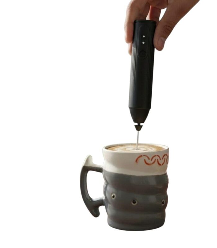 Electric Milk Frother Handheld Foam Maker Black Stainless Steel Whisk USB Rechargeable for Coffee and Lattes(Black).