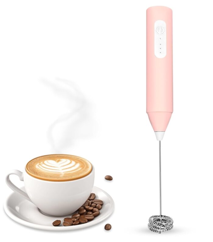 Electric Milk Frother, Handheld Coffee Foam Maker, Drink Mixer, Pink