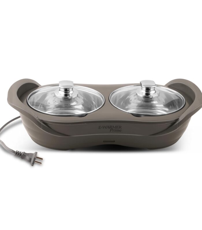 E Warmer Prime -2 Bowl Electric Serving Casserole 1150 ml Each Stainless Steel Chafing Dish Food Buffet Server 2 in 1 Hot Pot Electric Bowl for Reheating Food, Bottle Grey