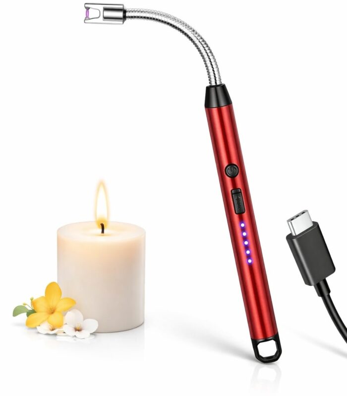 Rechargeable Plasma Arc Electric Lighter for Kitchen | Windproof USB Candle Lighter, 360° Flexible Neck, Flameless Long Lighter for Gas, BBQ, Camping & Fireplace (Red)
