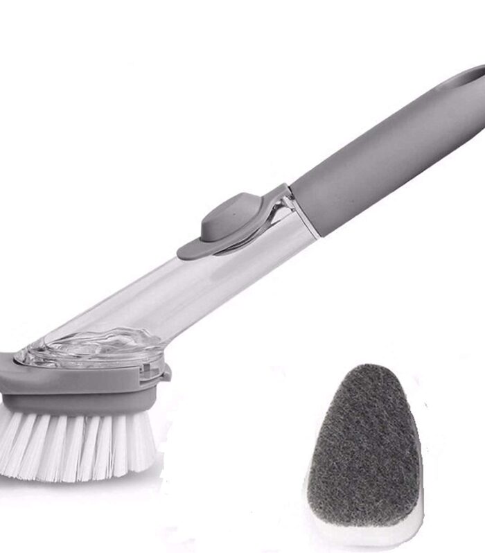 Automatic Liquid Dispenser Kitchen Cleaning Brush, Dish Bowl Washing Brush, Kitchen Sink Scrubber with Liquid Dispenser, Refill Liquid Soap Dispenser Handle Sponge with Wok Brush