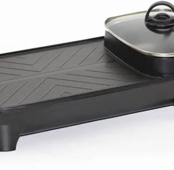 Electric 2 in 1 Grill with Shabu Shabu Hot Pot. Multifunctional Indoor Teppanyaki Korean BBQ Capacity for 2-5 People