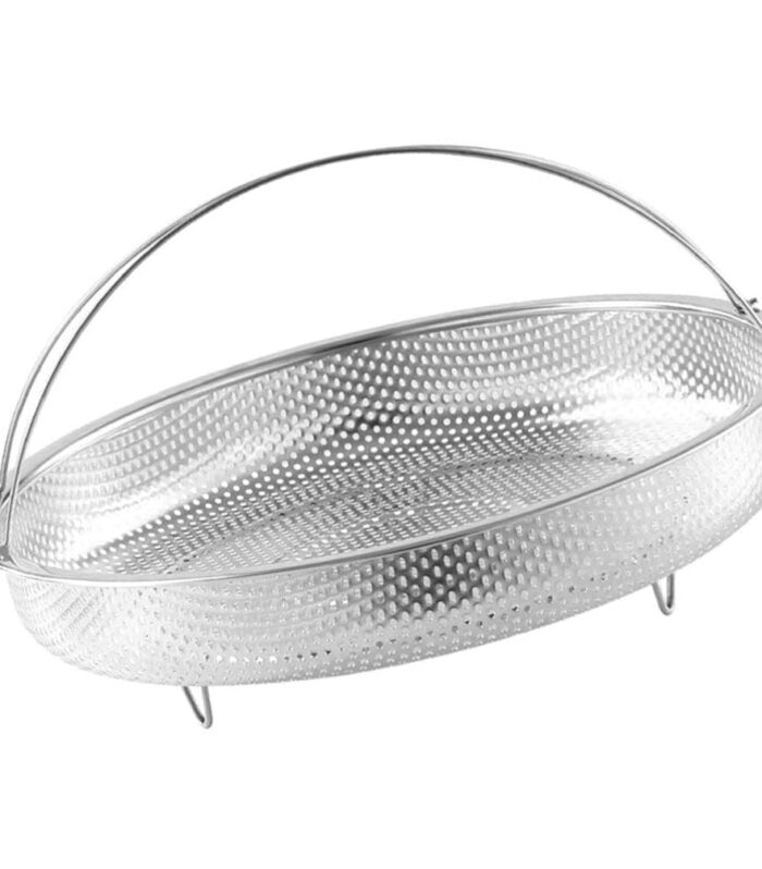 Stainless Steel Steamer Basket with Handle, Vegetable Steamer Insert for Pots, Pans and Pressure Cookers, Food Strainer and Rice Washer