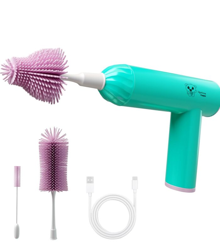 Cuppy Electric Bottle Cleaner Brush | Soft Silicone Bristles | Rechargeable, Baby Feeding Bottle Nipple Brush | Ideal for All Bottles, Straws, Corners | Easy to Clean | Removes Oil, Pink
