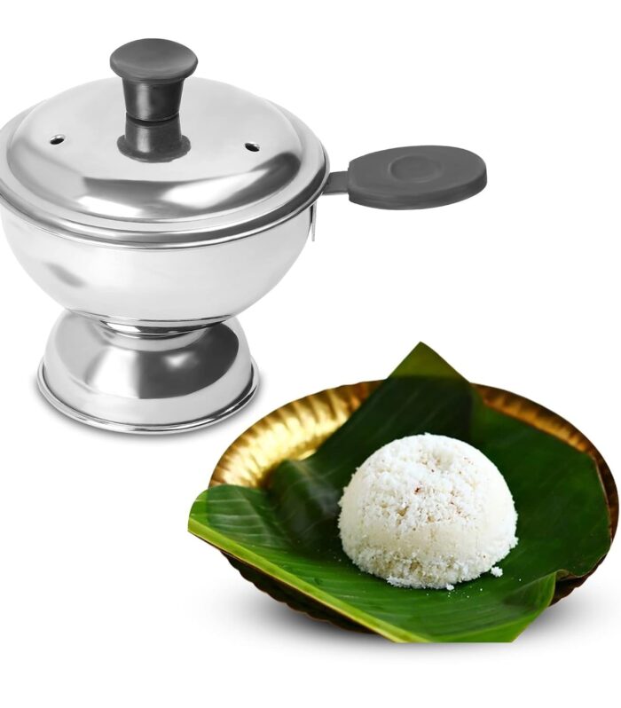 Stainless Steel Small Puttu Maker - Hemispherical Chiratta Puttu Maker, Single-Serving Food Steamer with Easy-Grip Handle and Lid for Healthy South Indian Breakfast