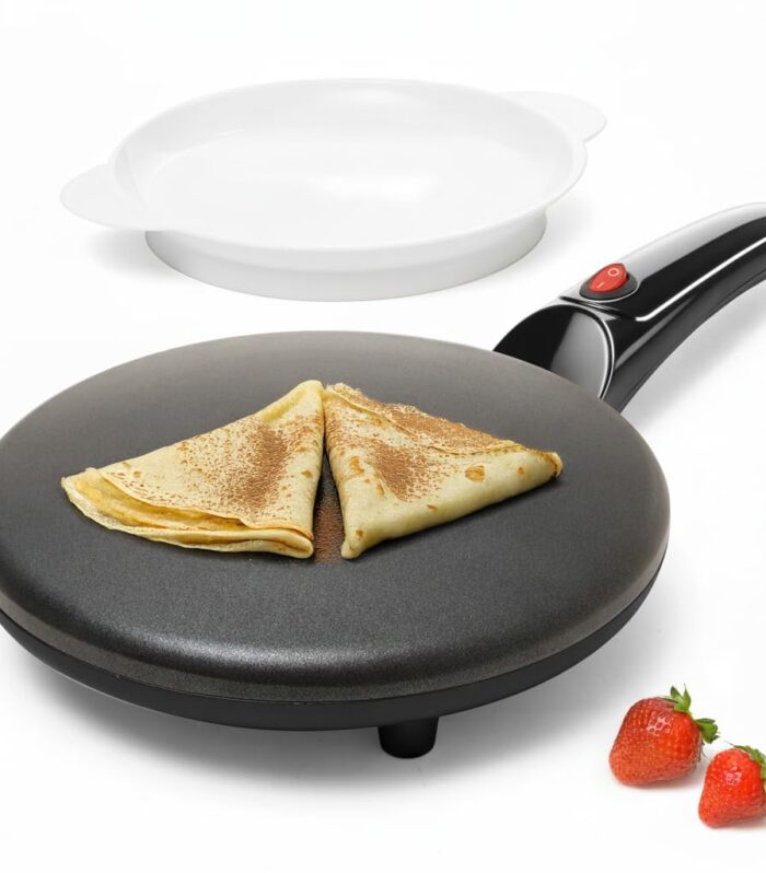 Black Electric Crepe Maker, 8" Portable Nonstick Crepe Pan | Nonstick Dipping Plate, auto Shut-Off, on/Off Switch, Even Heating, Automatic Temperature Control, Compact Design