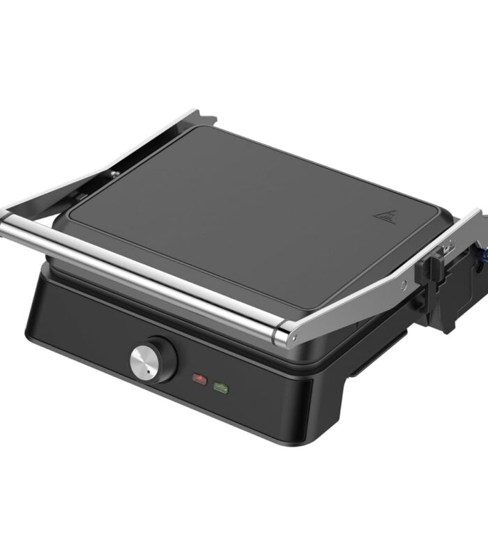 2200W Retro Contact Grill | Double Sided Non-Stick Grill Plate for Indoor Table Grilling | Opens 180° to Double Size | Adjustable Height Control | Cool Touch Handles | (Black WKCG907BK)