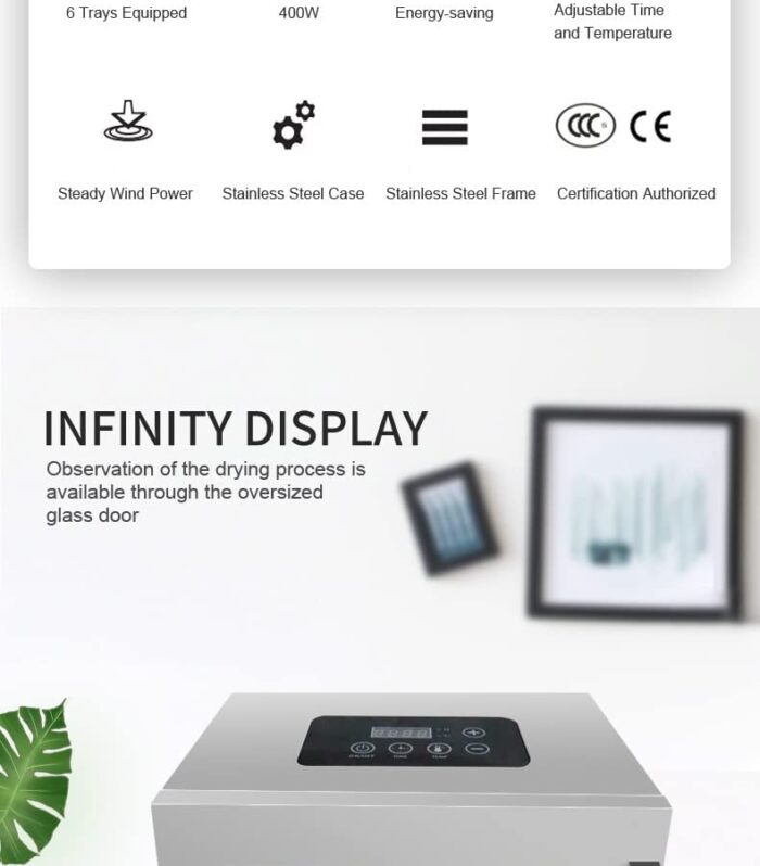 Layer Digital Panel Food Dehydrator Efficient Dehydration for Preserving Foods 400 Watt 6Trays 3KG Capacity