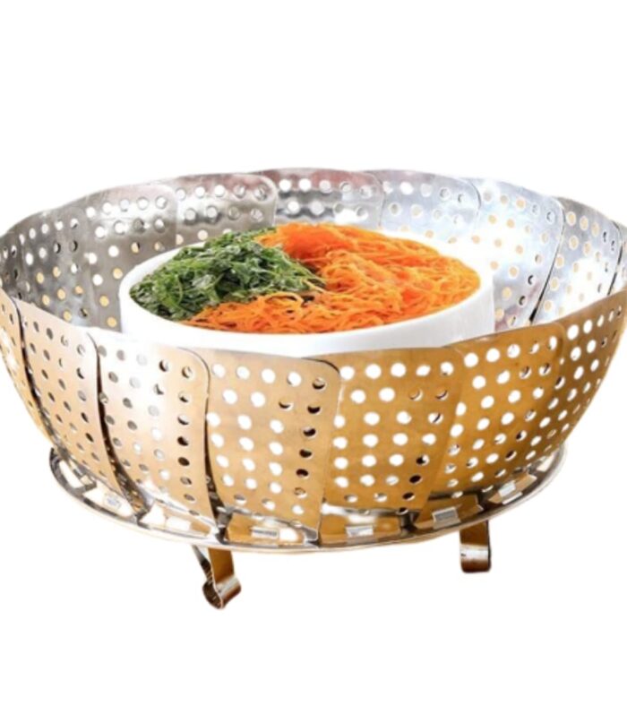 Stainless Steel Steamer Basket – Foldable Food & Veggie Steamer for Cooking Rice, Vegetables, Momos, Eggs | Expandable Design | Rust-Resistant | Pack of 1