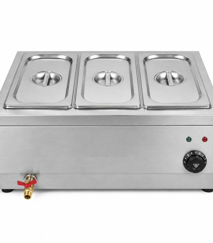 Stainless Steel Bain Marie Food Warmer with 3 Pans and Lids | Electric Buffet Food Warmer | Adjustable Thermostat | Commercial Food Warmer for Hotel, Catering, Restaurant, Buffet & Party