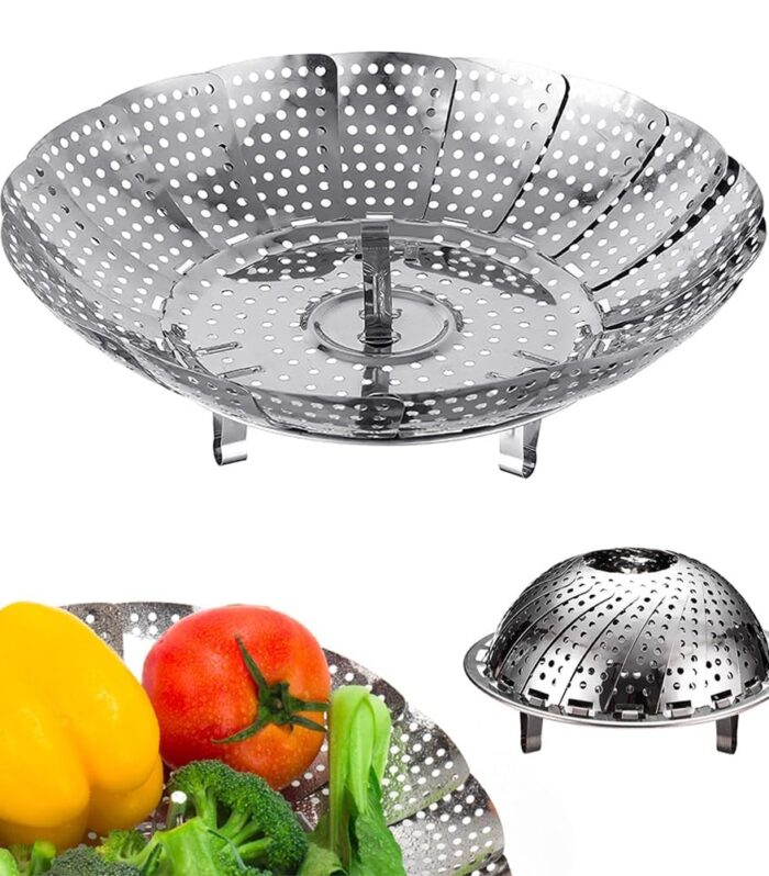 Veggie Vegetable Steamer Basket, Folding Steaming Basket, Metal Stainless Steel Steamer Basket Insert, Collapsible Steamer Baskets for Cooking Food, Expandable Fit Various Size Pot