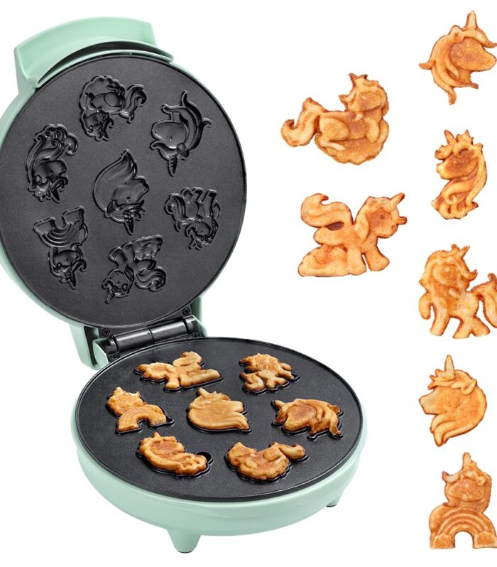 Unicorn Rainbow Waffle Maker Machine for Kids- 700 Watts - Make 7-Mini Fun & Magical 3D Unicorn Shaped Waffles or Pancakes | Unique Gift Idea | Electric Non-Stick Iron- Mint Green