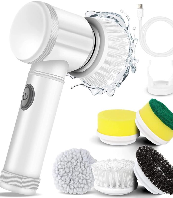 Multi-Functional Electric Cleaning Brush 5 in 1 Magic Power Scrubber Household Cleaning Tools Spin Scrubber with 5 Brush Heads, Buffer Polisher, for Bathroom, Shower, Tub, Kitchen Floor