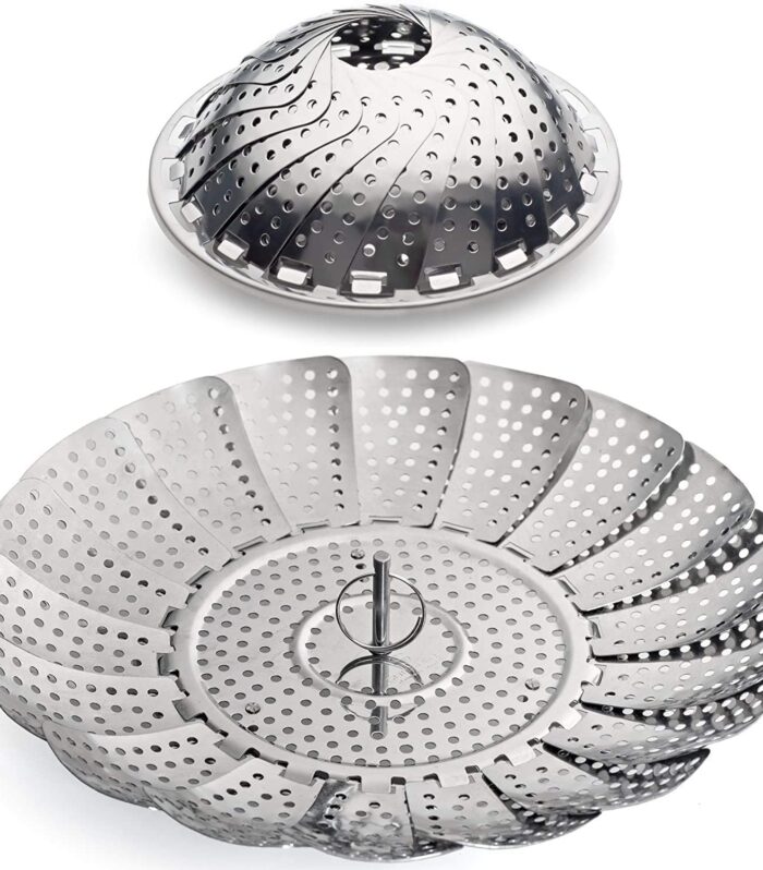 Vegetable Steamer Basket Foldable Stainless Steel, Multipurpose Steaming Basket for Cooking, Strainer & Food Drain Basket for Vegetables, Fruits & Seafood (Pack of 1)