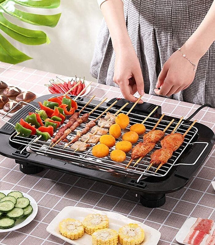 Electric BBQ Grill 2000W, Barbeque Stove with Chrome Steel, Smokeless Electric Barbecue Grill, Easy to Use-Clean Indoor & Outdoor (1 pcs)(37 x 21 cm)(Black Color)